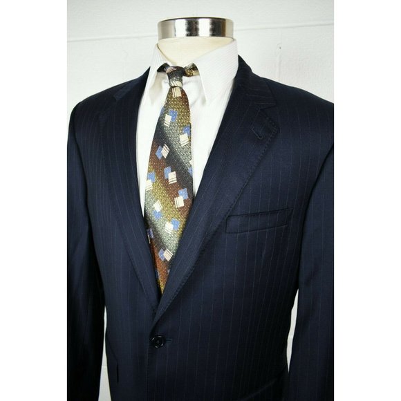 Mens Jos A Bank Signature Gold Sport Coat Jacket Pinstripe Wool 42L - Picture 6 of 9